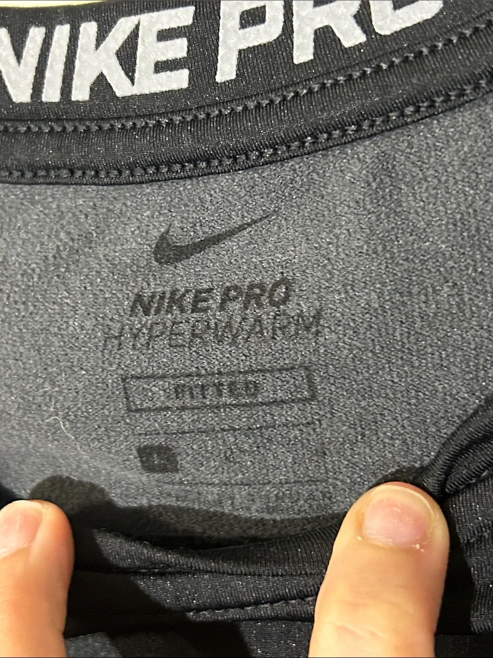 Nike Pro Hyperwarm Black Long Sleeve Performance Top with Silver Swoosh Sz L